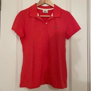 Lacoste red polo with polka dots